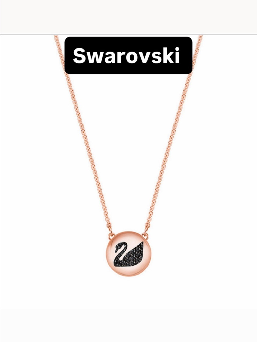 Swarovski Rose Gold Pendant Necklace with Black Swan Crystals NIB